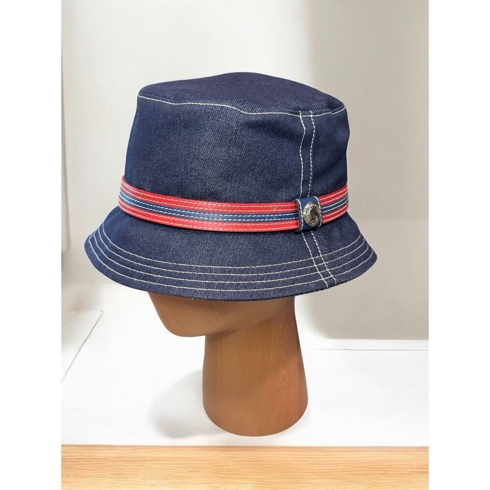 Vintage Coach Denim Striped Fedora Hat Size P/S